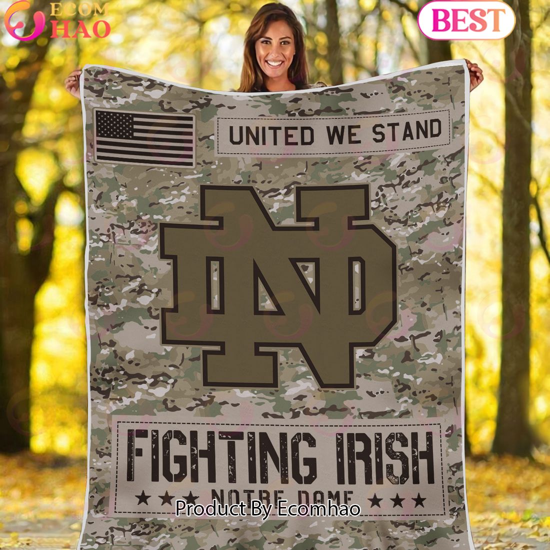 NCAA Notre Dame Fighting Irish Army Camo Fleece Blanket