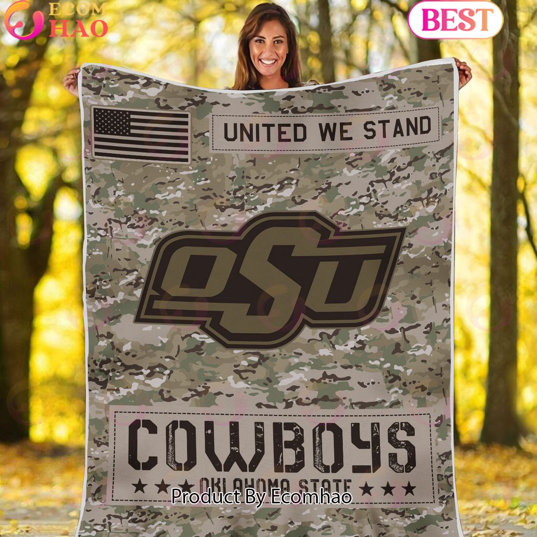 NCAA Oklahoma State Cowboys Army Camo Fleece Blanket