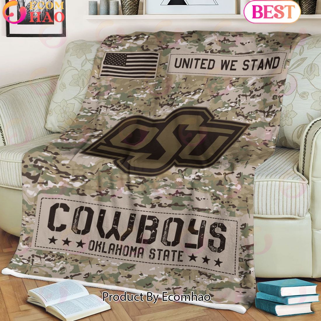 NCAA Oklahoma State Cowboys Army Camo Fleece Blanket