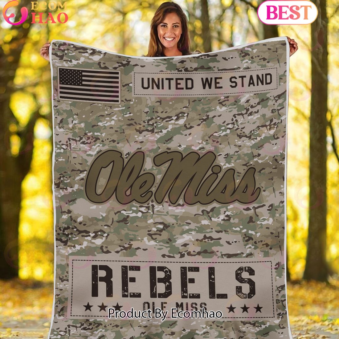 NCAA Ole Miss Rebels Army Camo Fleece Blanket