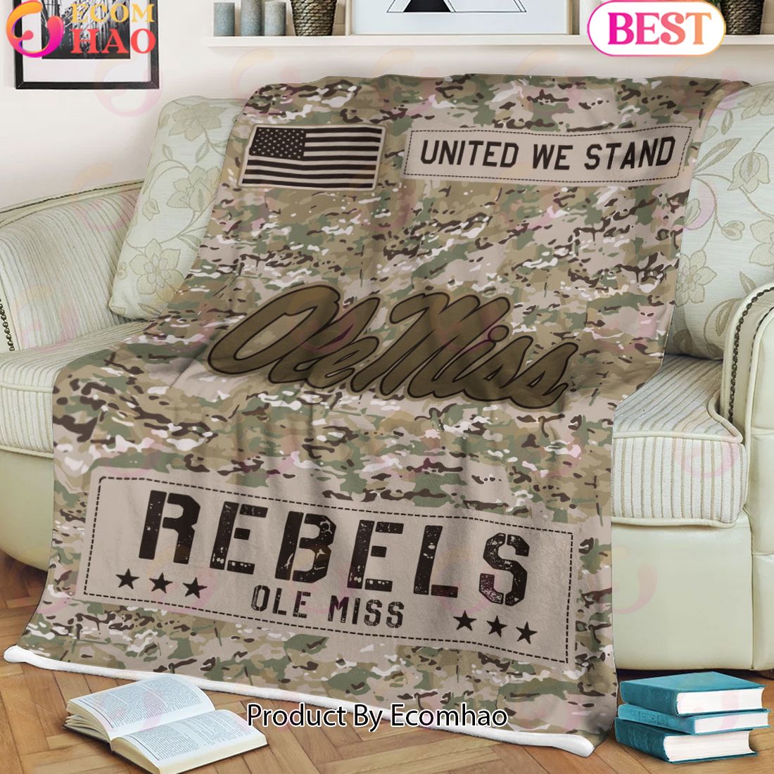 NCAA Ole Miss Rebels Army Camo Fleece Blanket