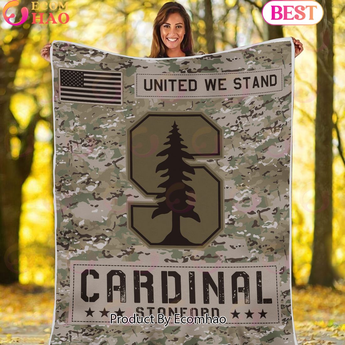 NCAA Stanford Cardinal Army Camo Fleece Blanket