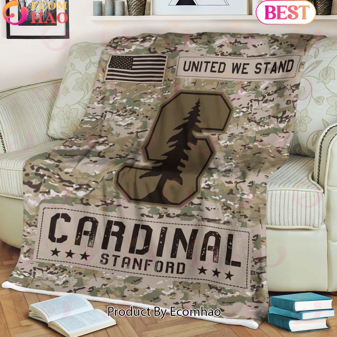 NCAA Stanford Cardinal Army Camo Fleece Blanket