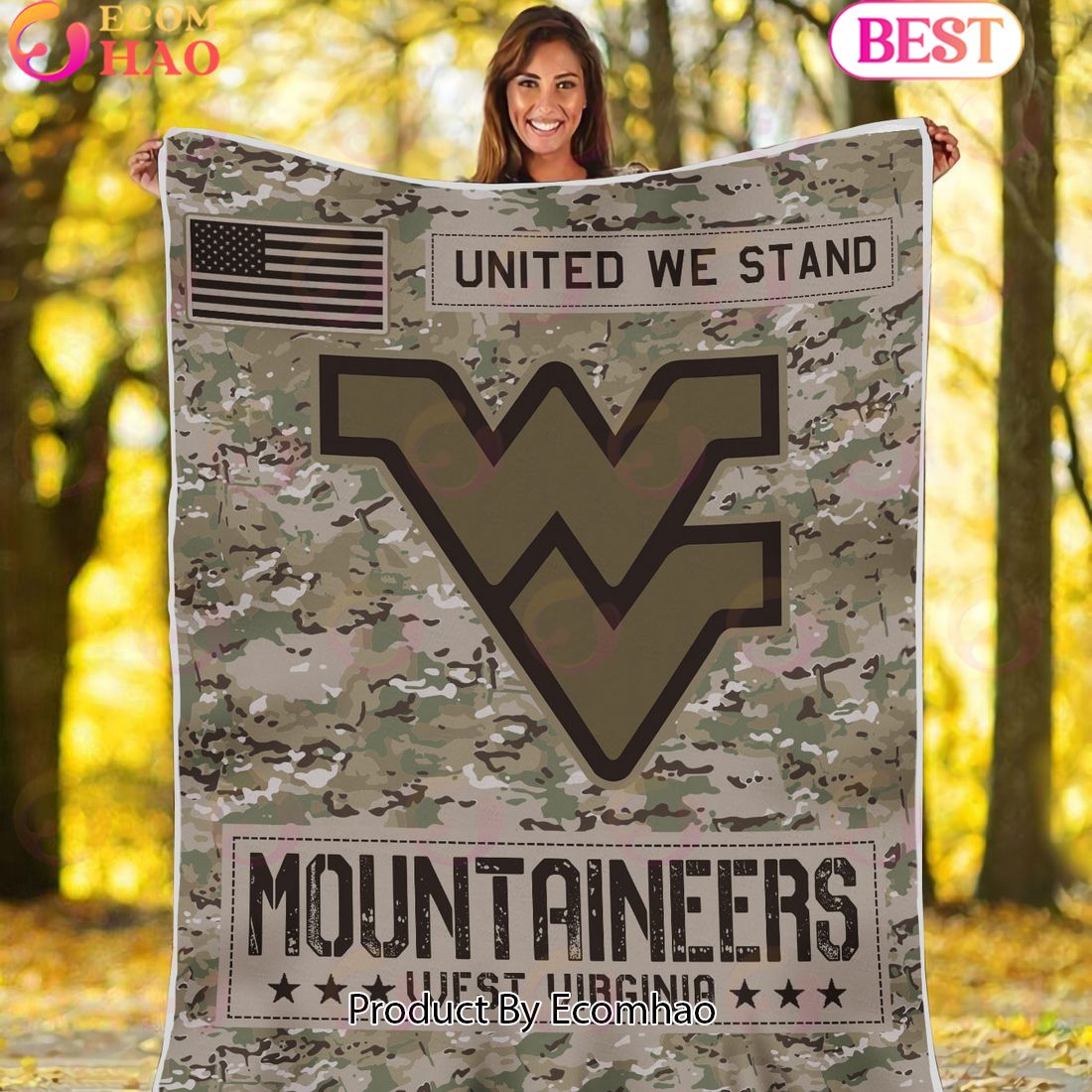 NCAA West Virginia Mountaineers Army Camo Fleece Blanket