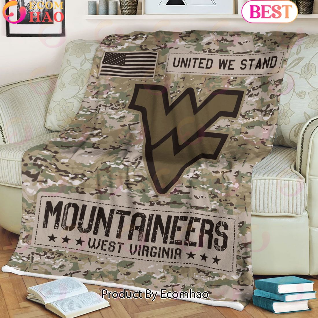 NCAA West Virginia Mountaineers Army Camo Fleece Blanket