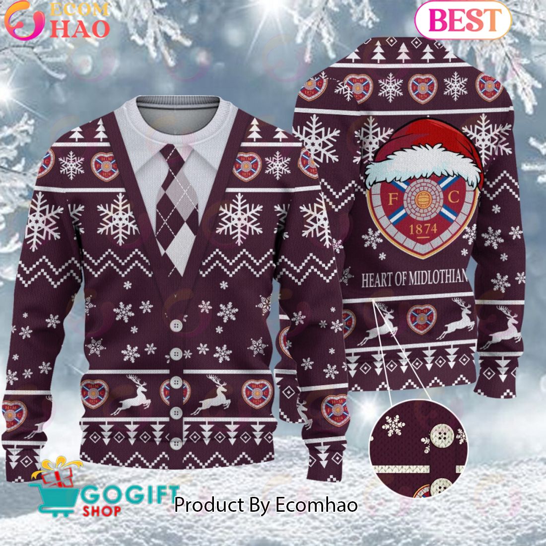 Heart of Midlothian F.C. Vest Design Ugly Christmas Sweater