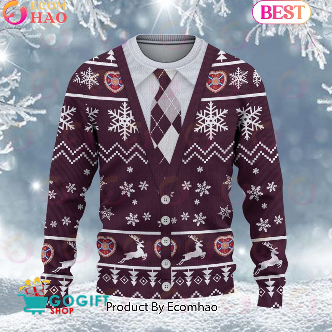 Heart of Midlothian F.C. Vest Design Ugly Christmas Sweater