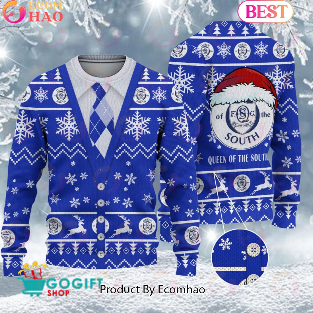 Queen of the South F.C. Vest Design Ugly Christmas Sweater