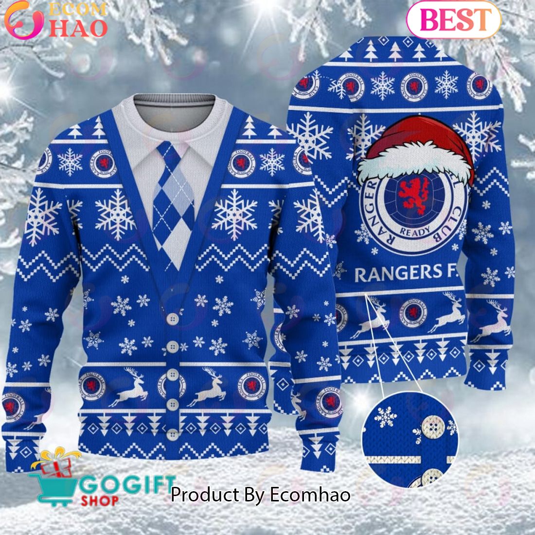 Rangers F.C. Vest Design Ugly Christmas Sweater