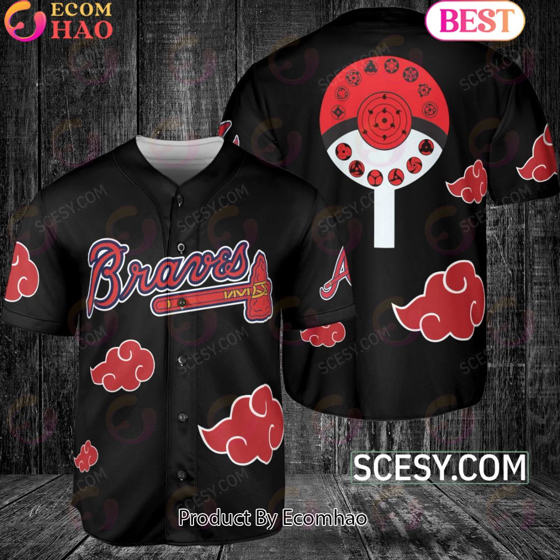 Atlanta Braves Naruto Anime Akatsuki Baseball Jersey No Piping