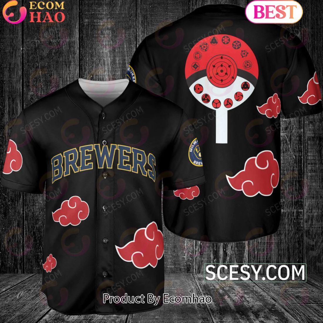 Milwaukee Brewers Naruto Anime Akatsuki Baseball Jersey No Piping