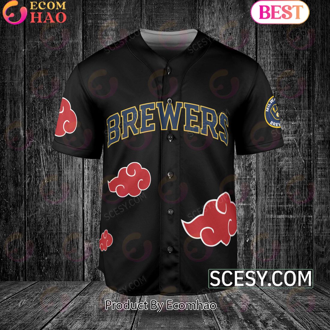 Milwaukee Brewers Naruto Anime Akatsuki Baseball Jersey No Piping