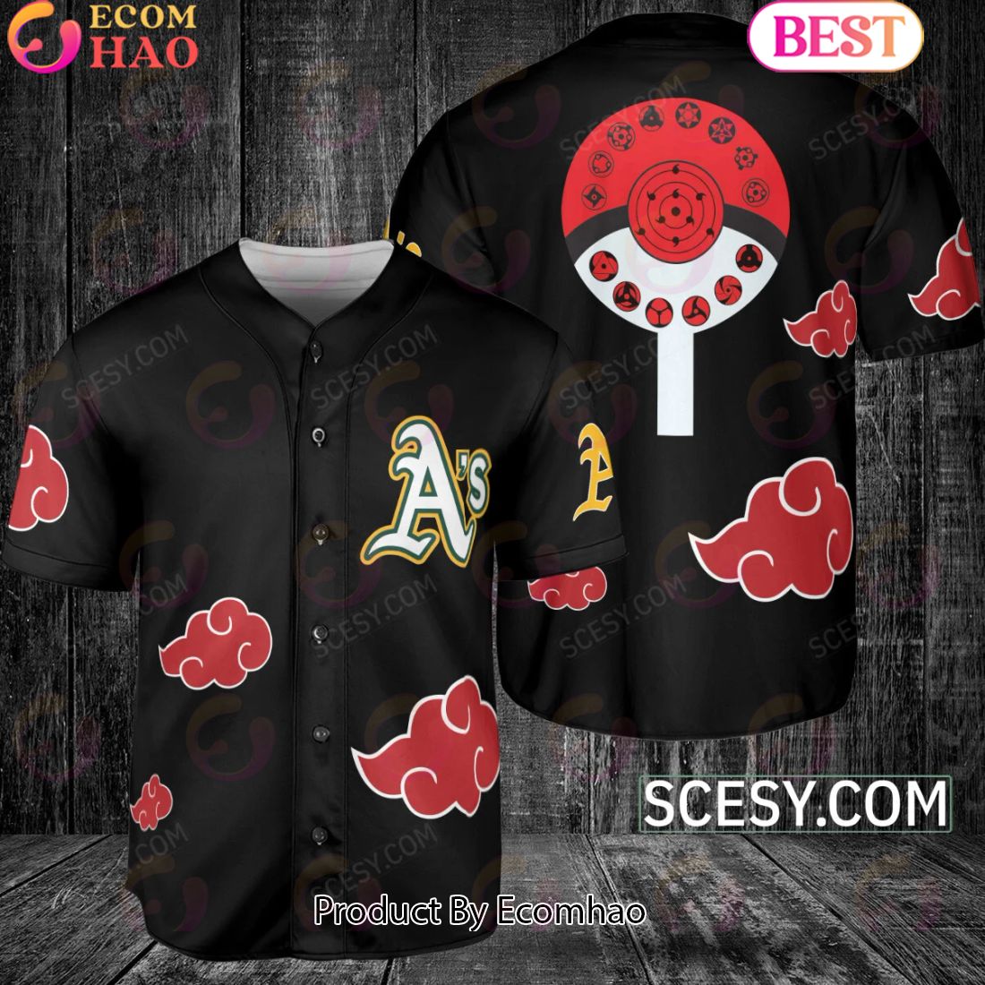 Oakland Athletics Naruto Anime Akatsuki Baseball Jersey No Piping