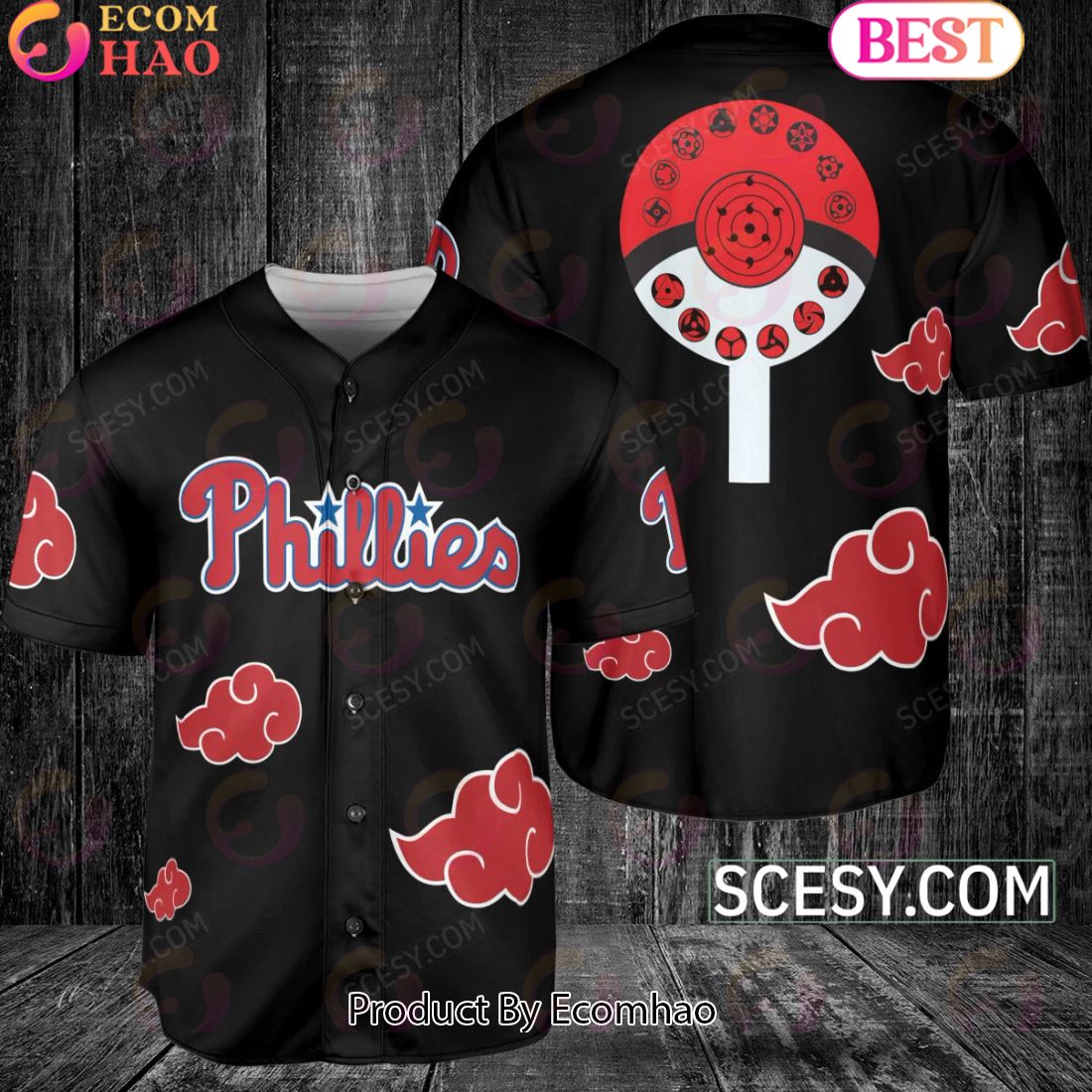 Philadelphia Phillies Naruto Anime Akatsuki Baseball Jersey No Piping