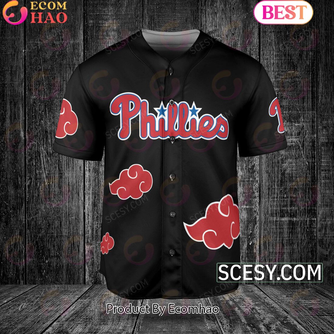 Philadelphia Phillies Naruto Anime Akatsuki Baseball Jersey No Piping