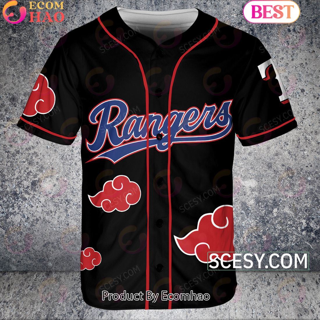 Texas Rangers Naruto Anime Akatsuki Baseball Jersey No Piping