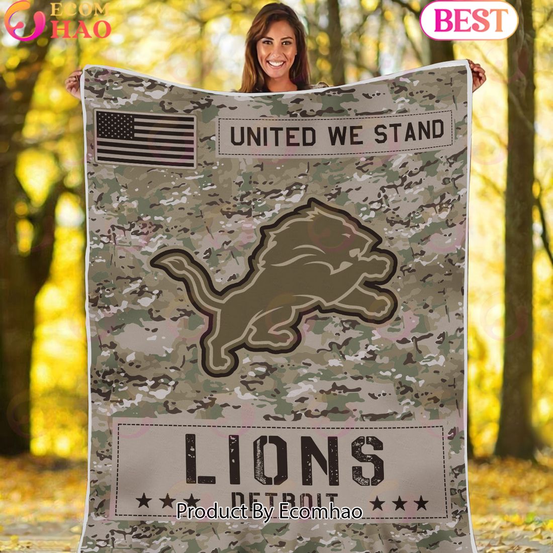 NFL Detroit Lions Army Camo Fleece Blanket