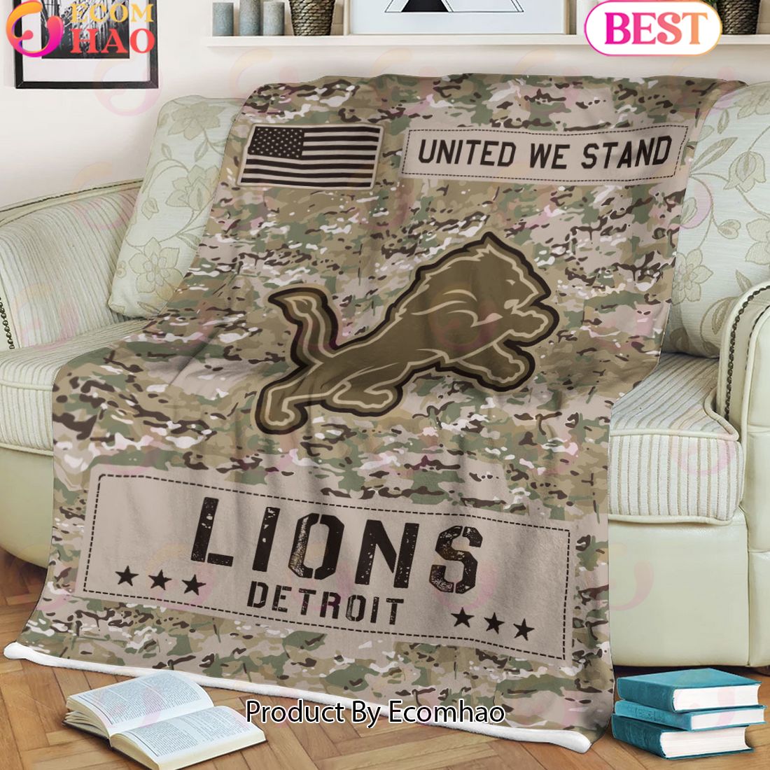 NFL Detroit Lions Army Camo Fleece Blanket