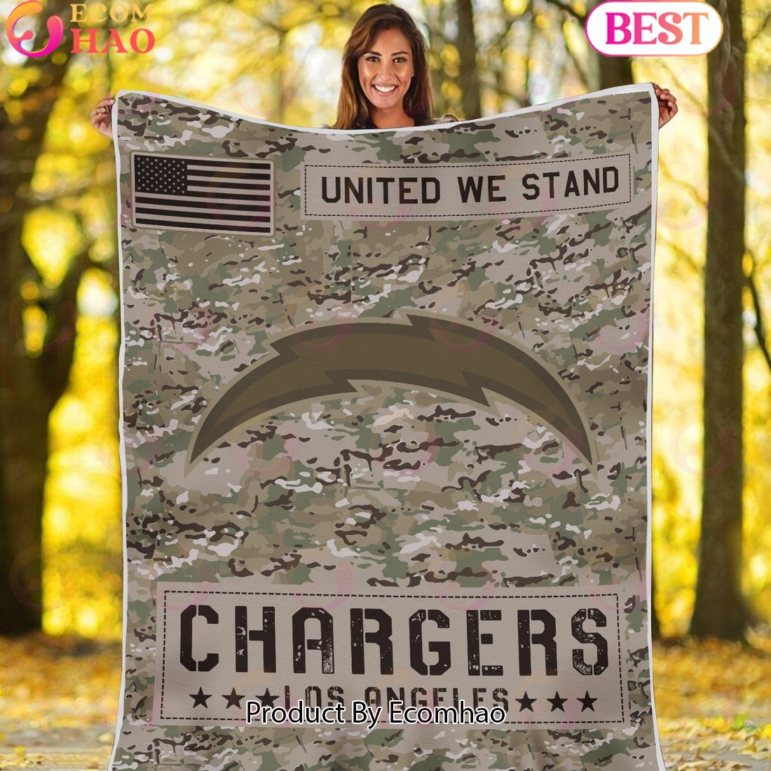 NFL Los Angeles Chargers Army Camo Fleece Blanket