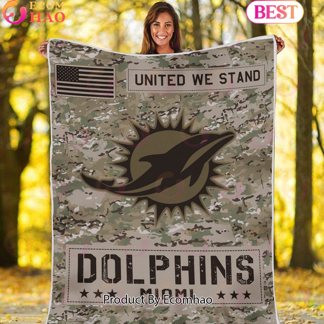 NFL Miami Dolphins Army Camo Fleece Blanket - Ecomhao Store