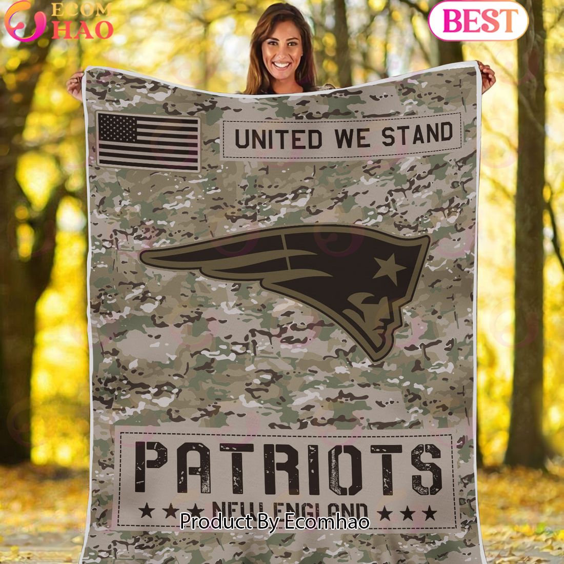 NFL New England Patriots Army Camo Fleece Blanket