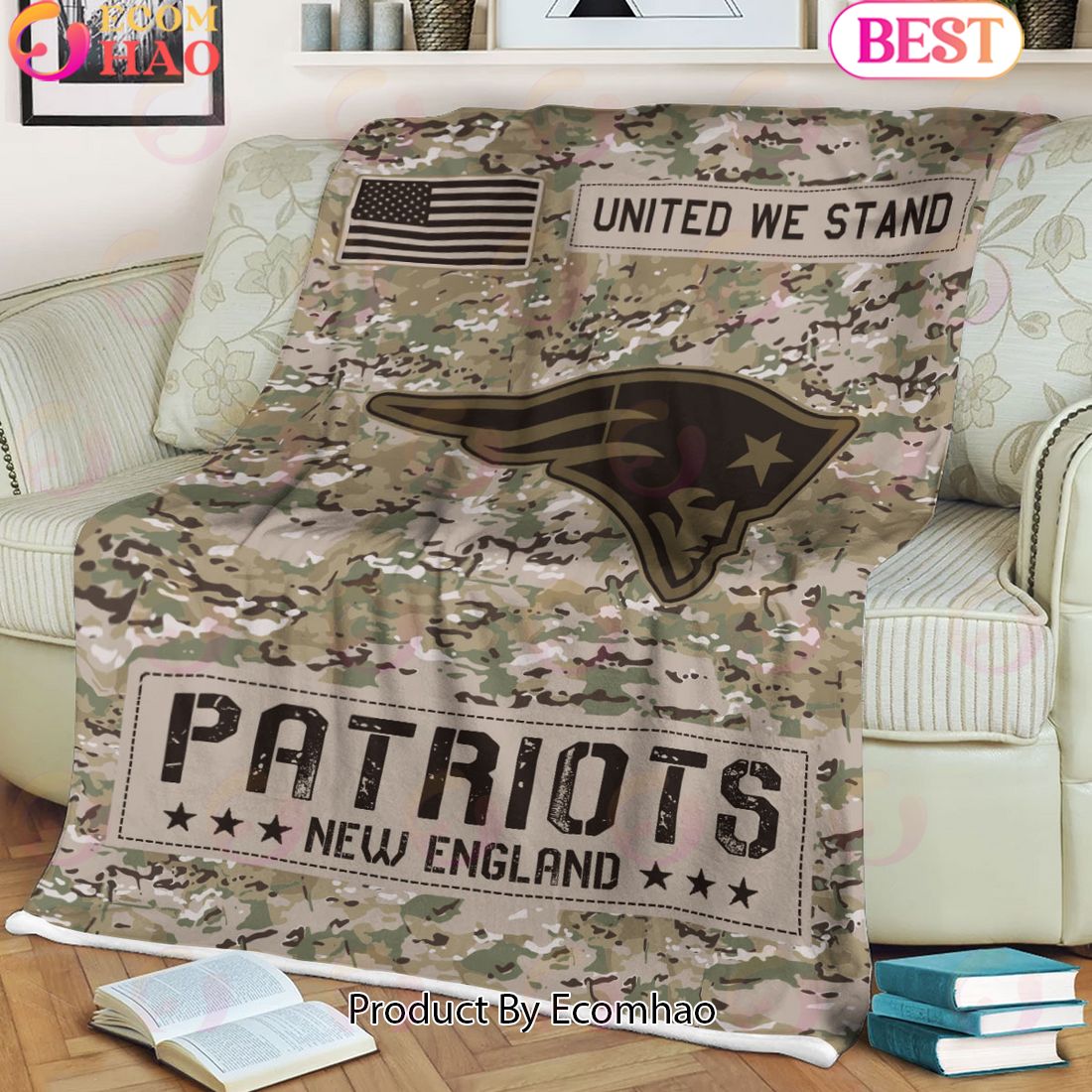 NFL New England Patriots Army Camo Fleece Blanket