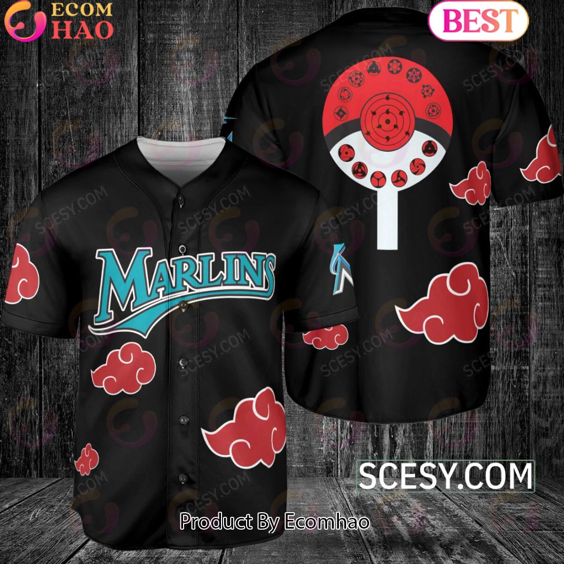 Miami Marlins Naruto Anime Akatsuki Baseball Jersey No Piping