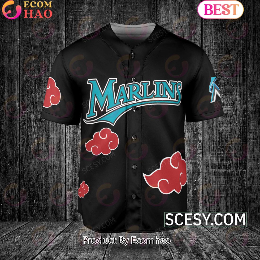 Miami Marlins Naruto Anime Akatsuki Baseball Jersey No Piping