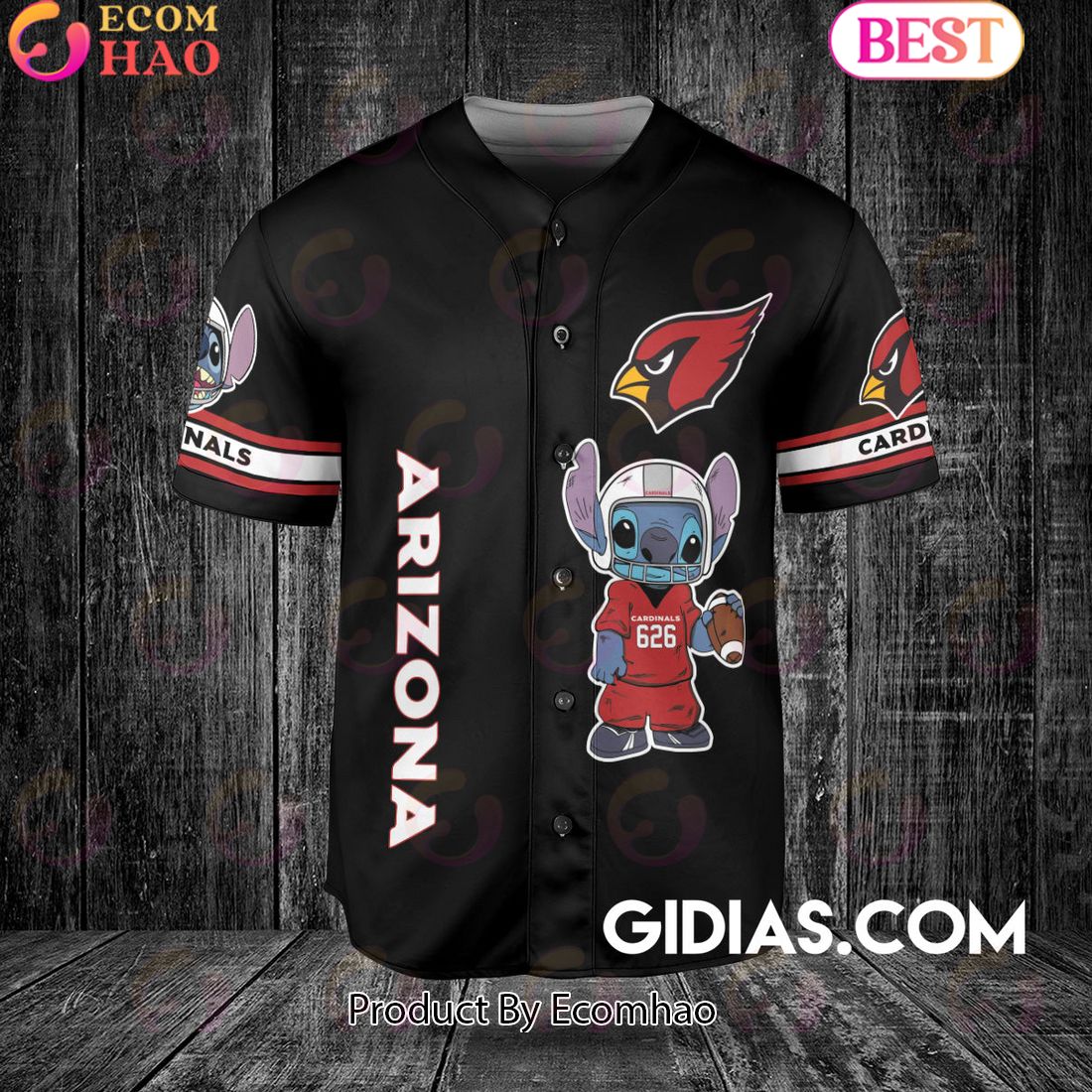 Arizona Cardinals Lilo And Stitch Baseball Jersey Black