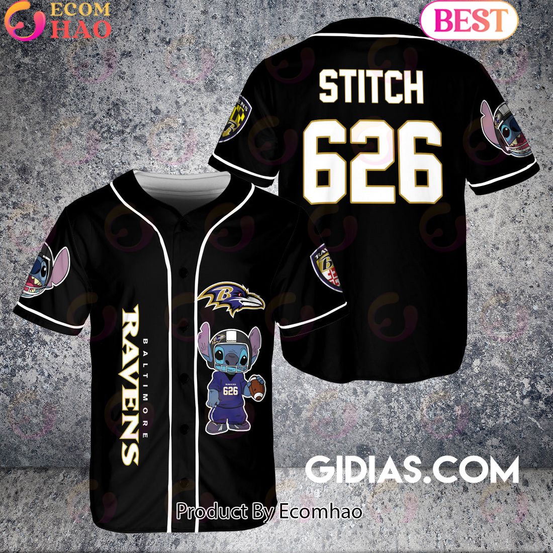 Baltimore Ravens Lilo And Stitch Baseball Jersey Black