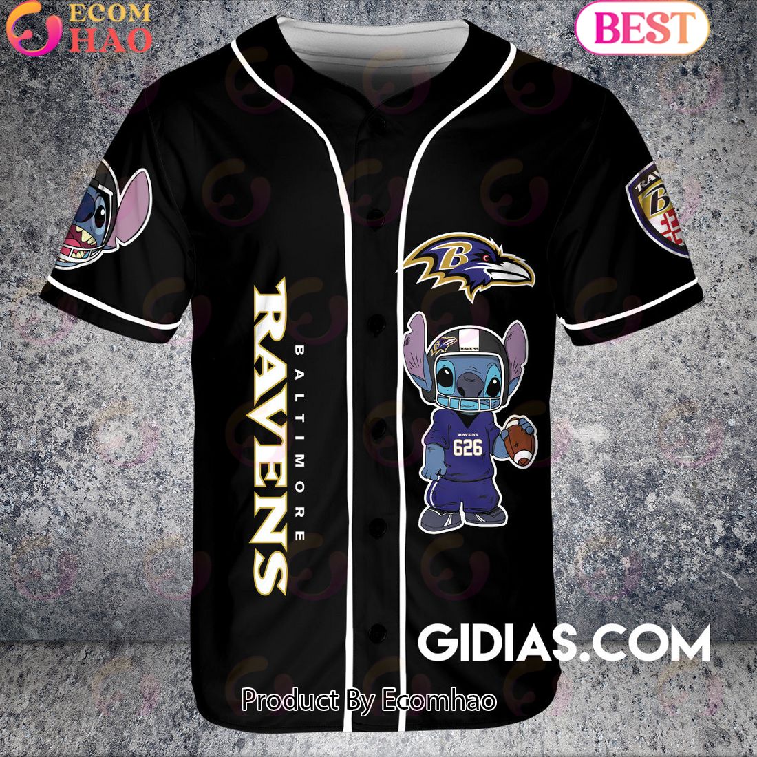 Baltimore Ravens Lilo And Stitch Baseball Jersey Black