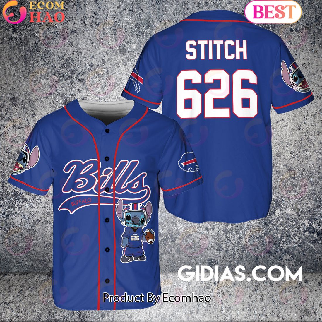 Buffalo Bills Lilo And Stitch Baseball Jersey Navy