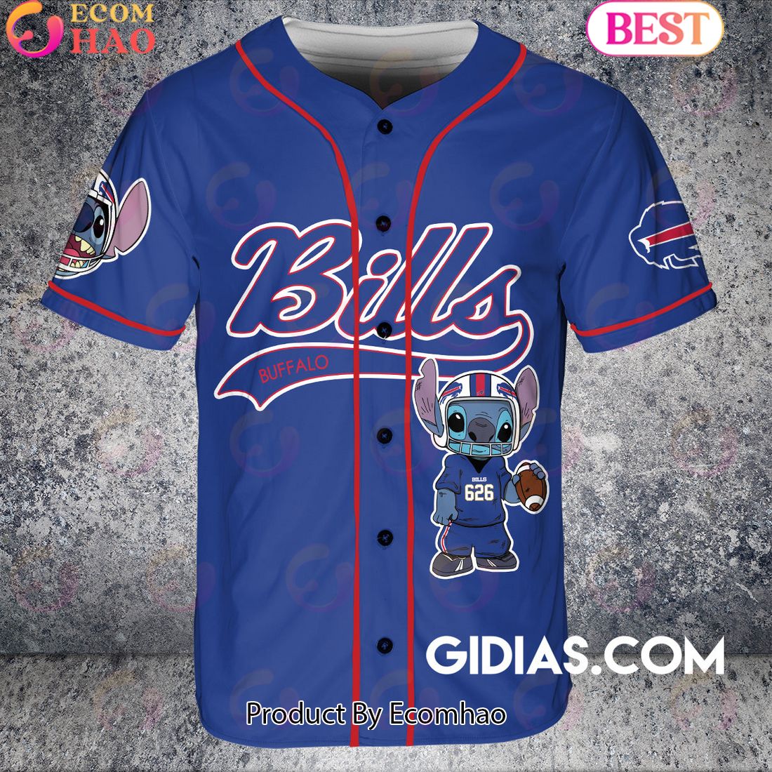 Buffalo Bills Lilo And Stitch Baseball Jersey Navy