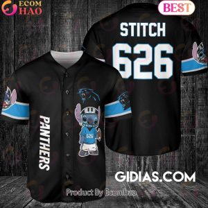 Carolina Panthers Lilo And Stitch Baseball Jersey Black