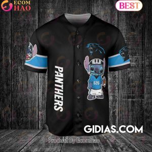 Carolina Panthers Lilo And Stitch Baseball Jersey Black