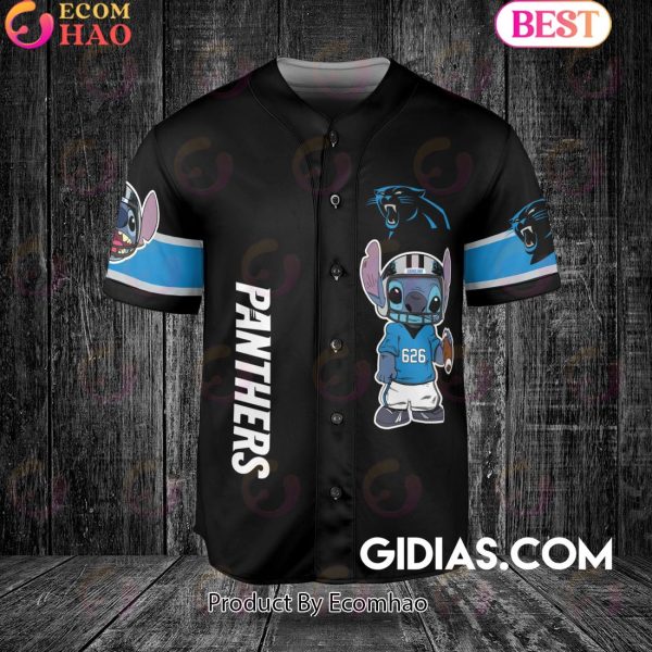 Carolina Panthers Lilo And Stitch Baseball Jersey Black