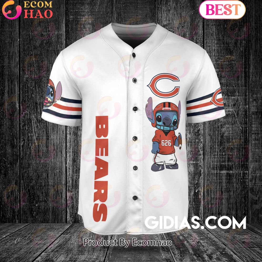 Chicago Bears Lilo And Stitch Baseball Jersey White