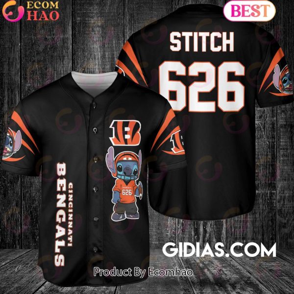 Cincinnati Bengals Lilo And Stitch Baseball Jersey Black