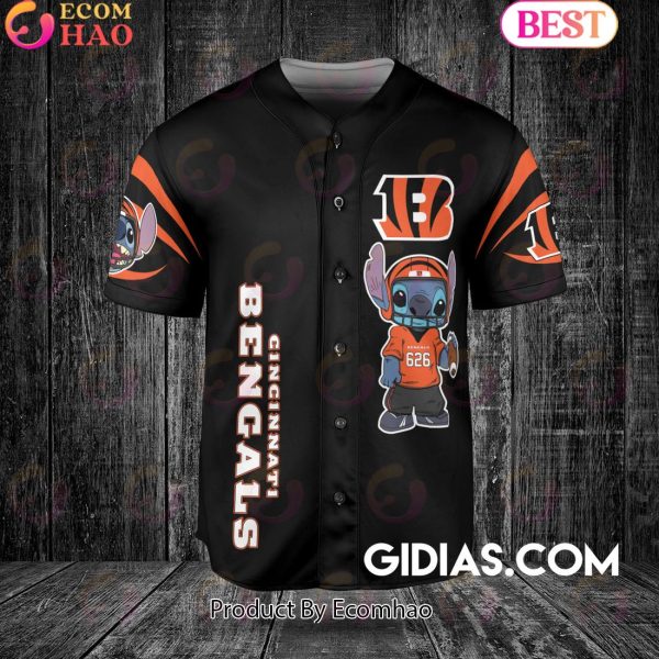 Cincinnati Bengals Lilo And Stitch Baseball Jersey Black
