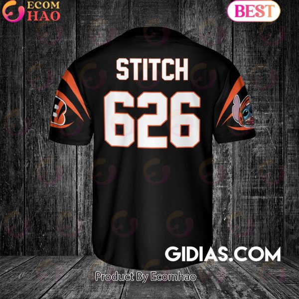 Cincinnati Bengals Lilo And Stitch Baseball Jersey Black