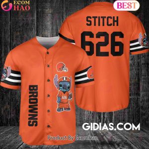 Cleveland Browns Lilo And Stitch Baseball Jersey Orange