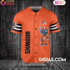 Cleveland Browns Lilo And Stitch Baseball Jersey Orange