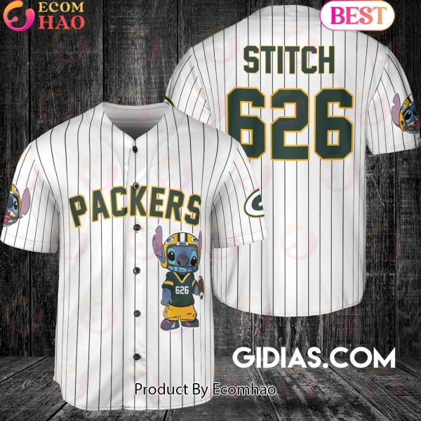 Green Bay Packers Lilo And Stitch Baseball Jersey White