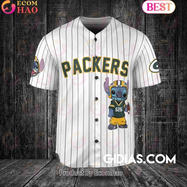 Green Bay Packers Lilo And Stitch Baseball Jersey White