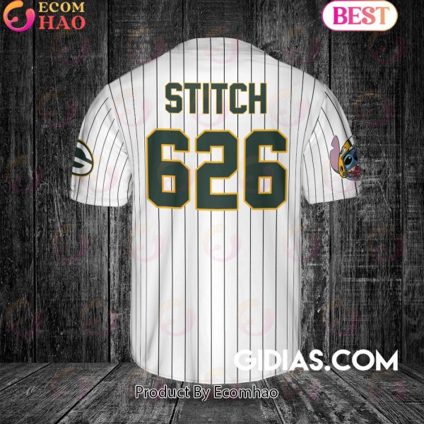 Green Bay Packers Lilo And Stitch Baseball Jersey White
