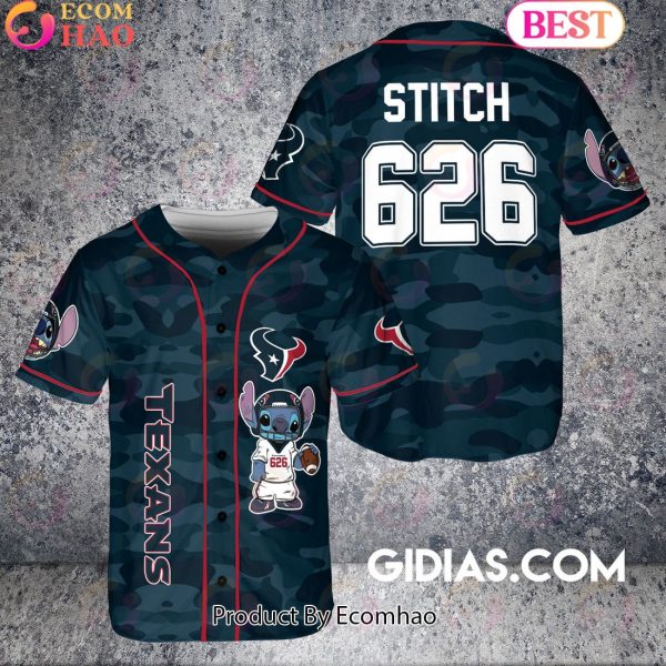Houston Texans Lilo And Stitch Baseball Jersey Forest Green Camouflage