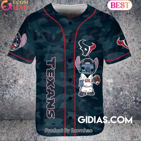 Houston Texans Lilo And Stitch Baseball Jersey Forest Green Camouflage