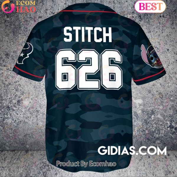Houston Texans Lilo And Stitch Baseball Jersey Forest Green Camouflage
