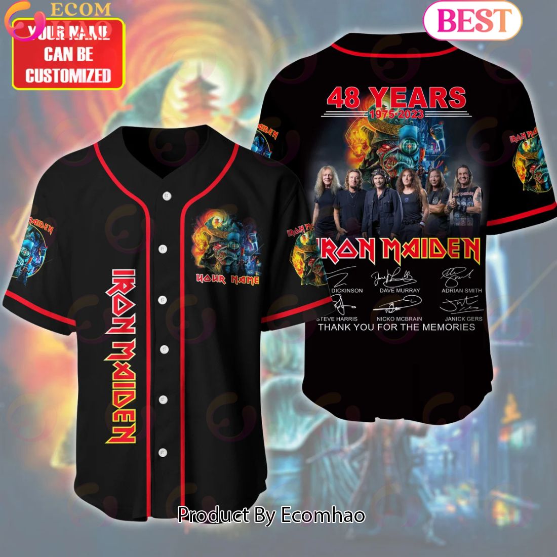 Custom Name 48 Years 1975 – 2023 Iron Maiden Thank You For The Memories Baseball Jersey