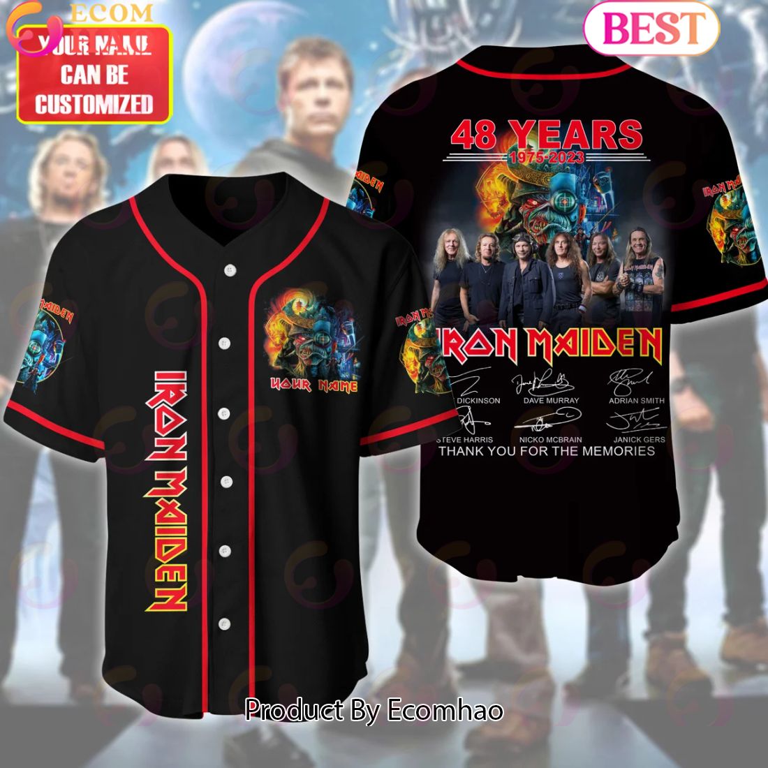 Custom Name 48 Years 1975 – 2023 Iron Maiden Thank You For The Memories Baseball Jersey